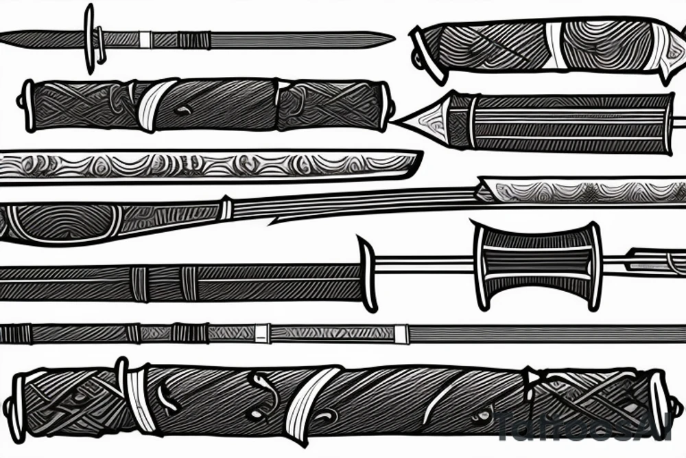 A medium sized sword or katana, surrounded by red and black lines tattoo idea