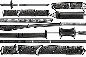 A medium sized sword or katana, surrounded by red and black lines tattoo idea