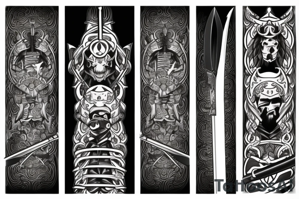 A medium sized sword or katana, surrounded by red and black lines tattoo idea