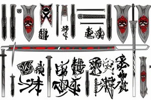 A medium sized sword or katana, surrounded by red and black lines tattoo idea