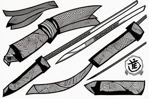 A katana pointing downwards, with red lines wrapping around it. tattoo idea