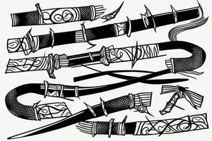 A katana pointing downwards, with red lines wrapping around it. tattoo idea