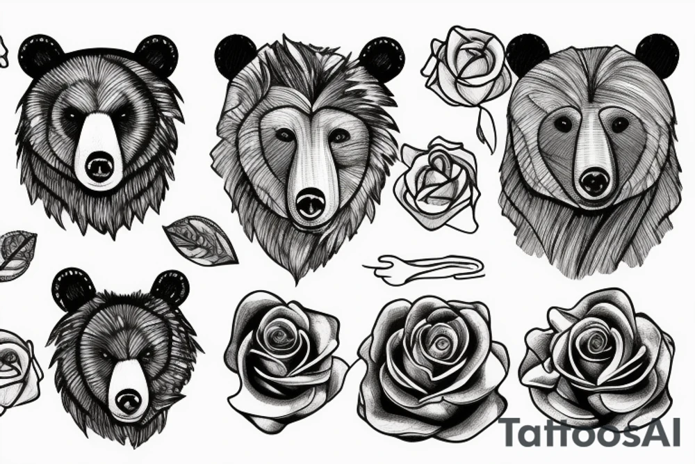 Bear with rose tattoo idea