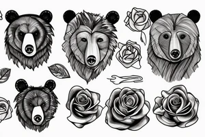 Bear with rose tattoo idea