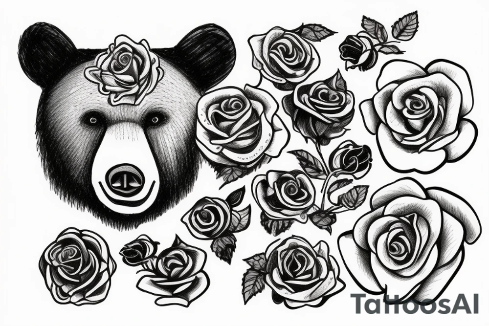 Bear with rose tattoo idea