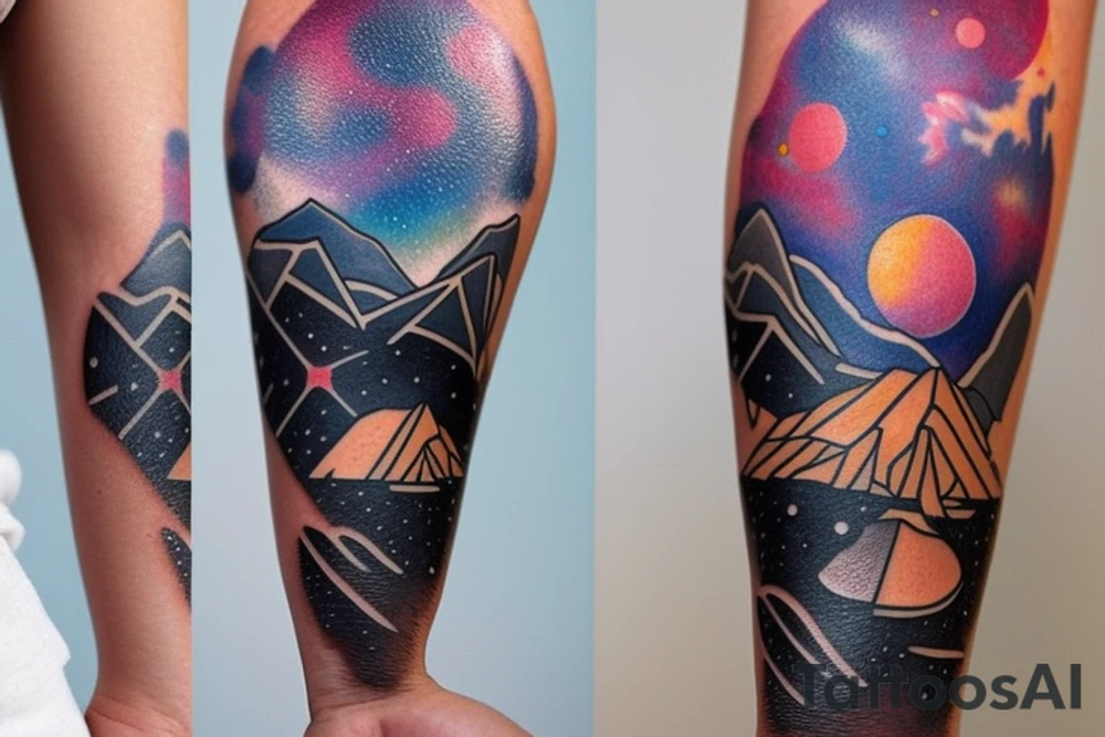 A mix of several things. I want these things included: the time 11:11, space elements such as constellations, a capybara, the phrase “40 years together”, and mountains. tattoo idea