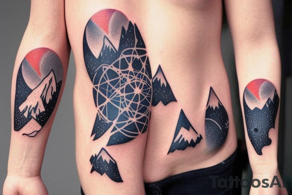 A mix of several things. I want these things included: the time 11:11, space elements such as constellations, a capybara, the phrase “40 years together”, and mountains. tattoo idea
