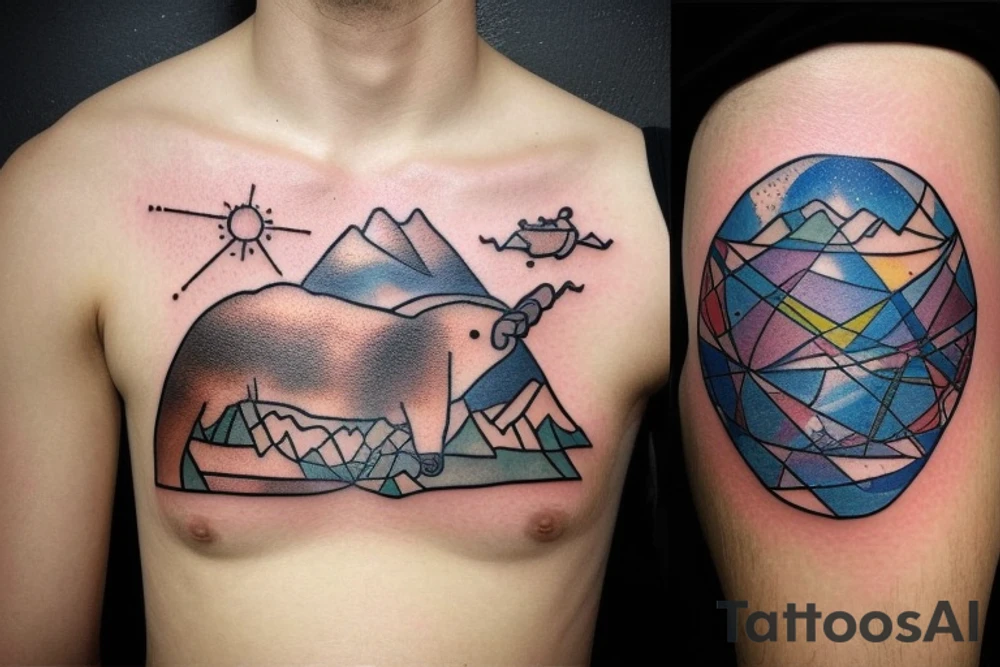 A mix of several things. I want these things included: the time 11:11, space elements such as constellations, a capybara, the phrase “40 years together”, and mountains. tattoo idea