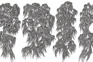 weeping willow tree intertwined with a rowan tree, symmetric, tattoo award-winning tattoo idea