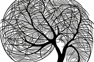 weeping willow tree intertwined with a rowan tree, symmetric, tattoo award-winning tattoo idea