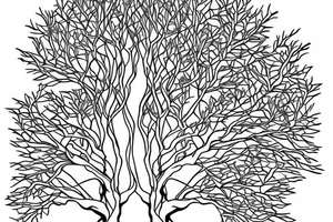 willow tree intertwined with a rowan tree, symmetric tattoo idea