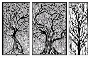 willow tree intertwined with a rowan tree, symmetric tattoo idea