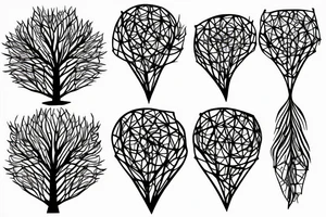 geometric tattoo of a weeping willow tree intertwined with a rowan tree, symmetric, tattoo awards tattoo idea