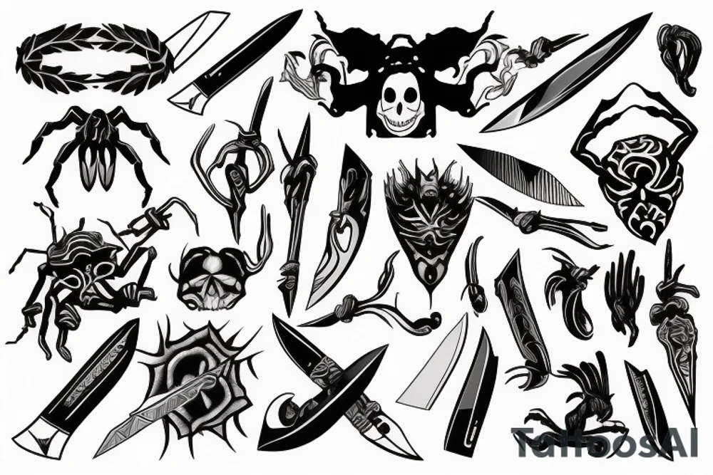 knife and spider tattoo idea