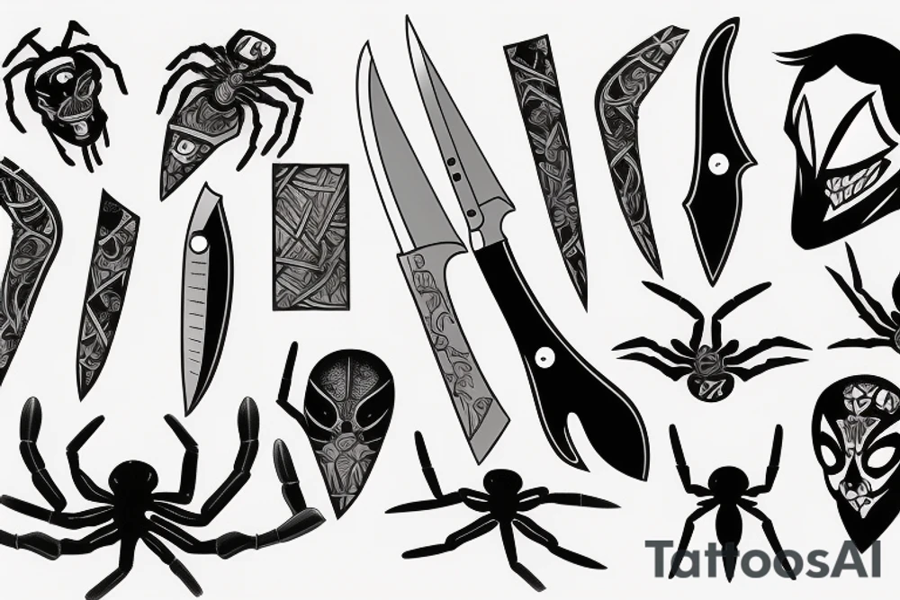 knife and spider tattoo idea