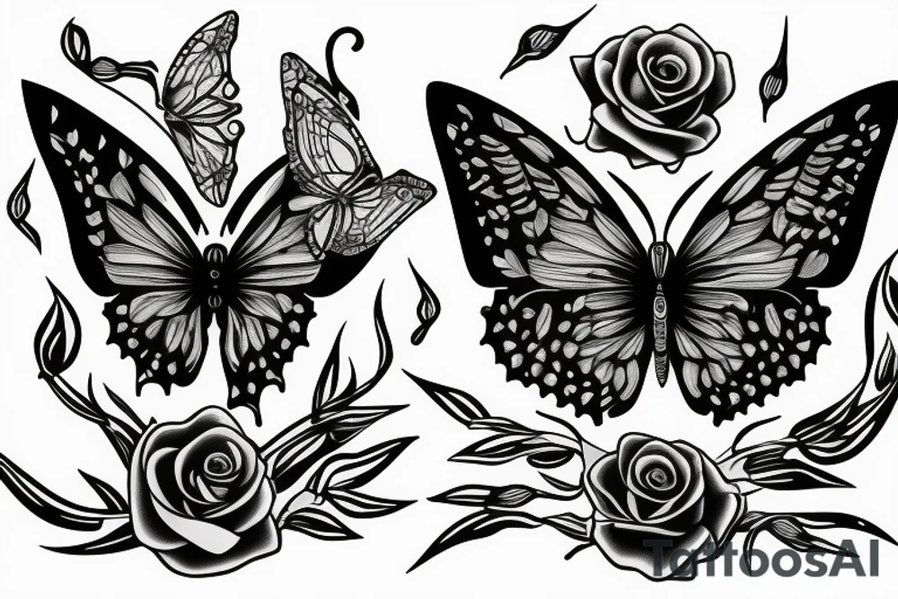 butterfly knife and fire wit rose tattoo idea