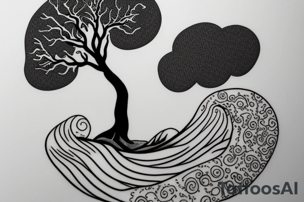 small wave leading to a tree tattoo idea