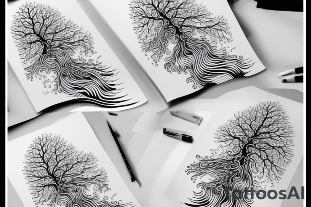 ocean wave leading to a tree tattoo idea