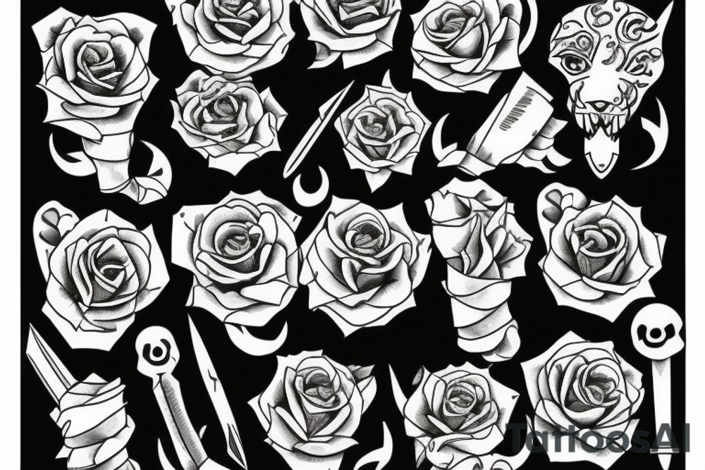 Panther Roses Dagger tattoo idea