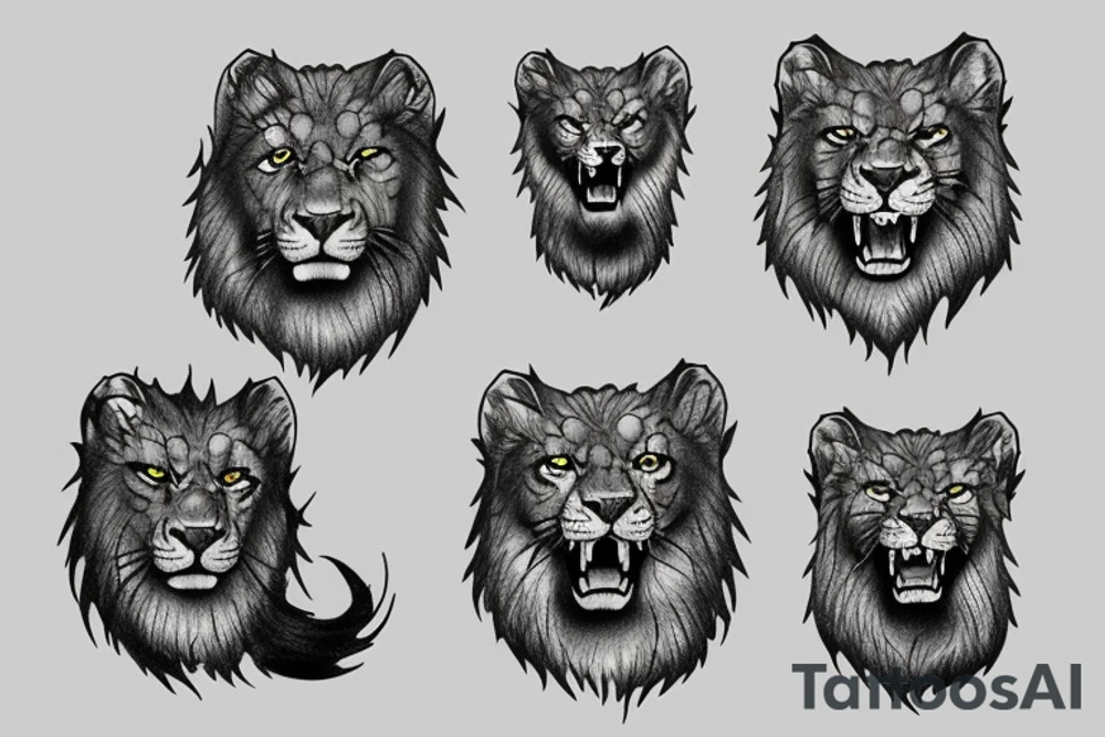 Roaring lion with three cubs tattoo idea