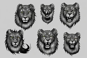 Roaring lion with three cubs tattoo idea