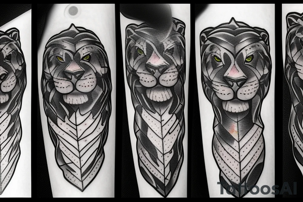 Roaring lion with three cubs tattoo idea
