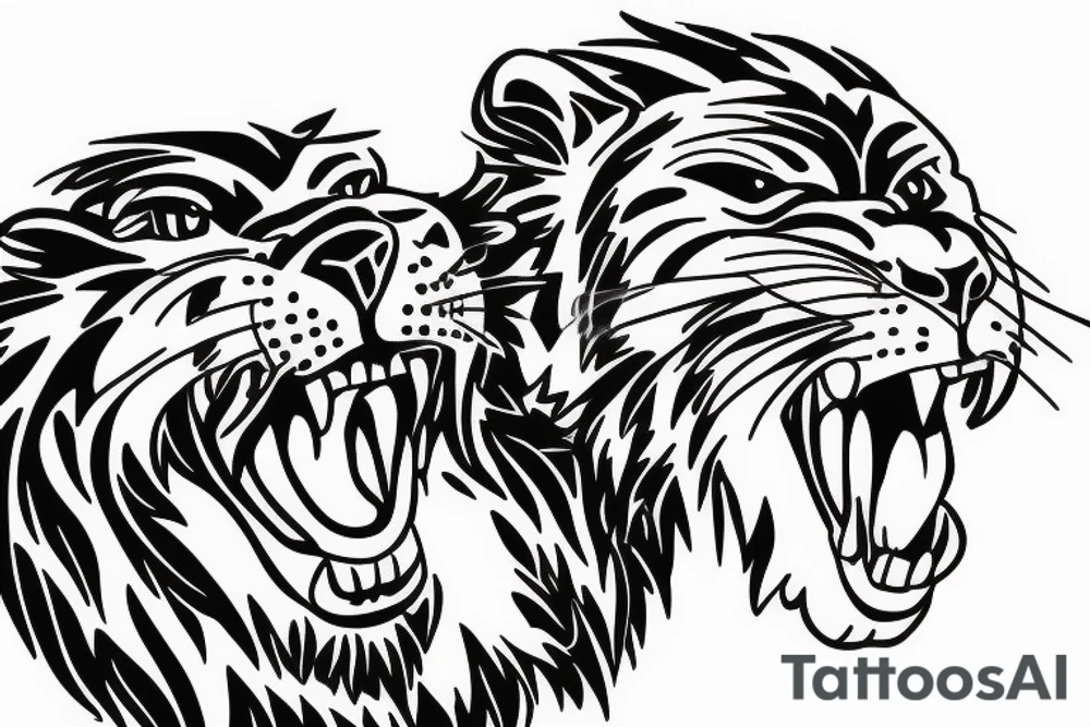Roaring lion with three cubs tattoo idea