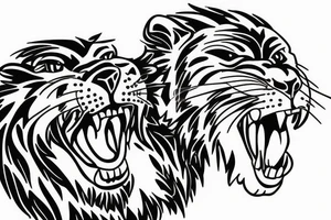 Roaring lion with three cubs tattoo idea