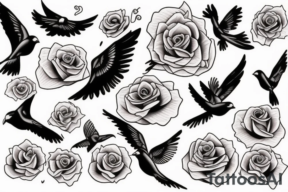 Flying Birds with roses tattoo idea