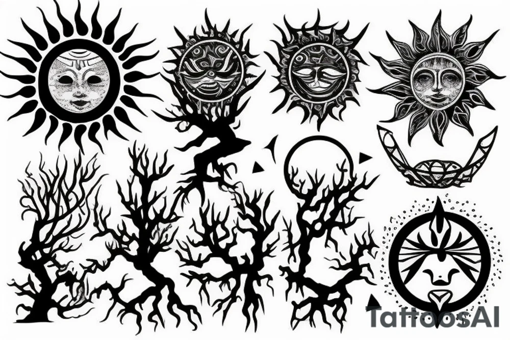 Mystical and esoteric. with sun moon and a tree. tattoo idea Mystical and esoteric. with sun moon and a tree. tattoo idea