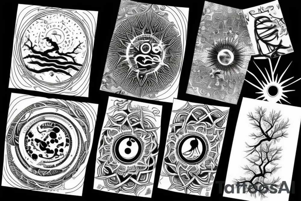 Mystical and esoteric. with sun moon and a tree. tattoo idea Mystical and esoteric. with sun moon and a tree. tattoo idea