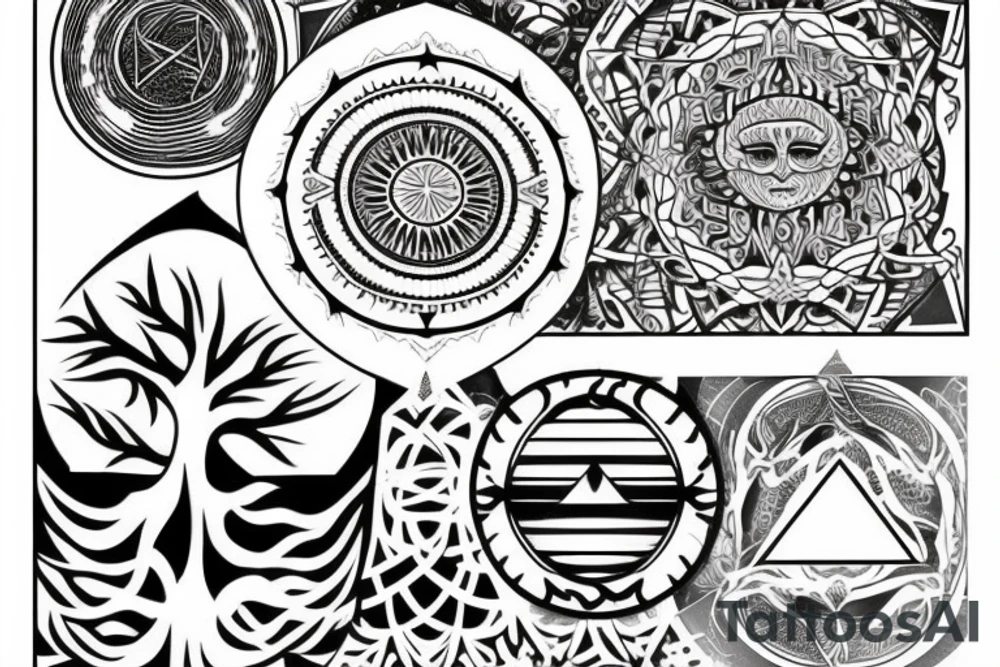 Mystical and esoteric. with sun moon and a tree. tattoo idea Mystical and esoteric. with sun moon and a tree. tattoo idea