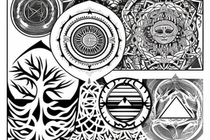 Mystical and esoteric. with sun moon and a tree. tattoo idea