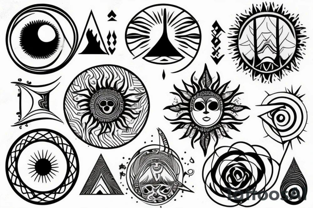 Mystical and esoteric. with sun moon and a tree. tattoo idea Mystical and esoteric. with sun moon and a tree. tattoo idea