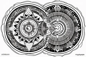 Mystical and esoteric. with sun moon phase and a tree. tattoo idea