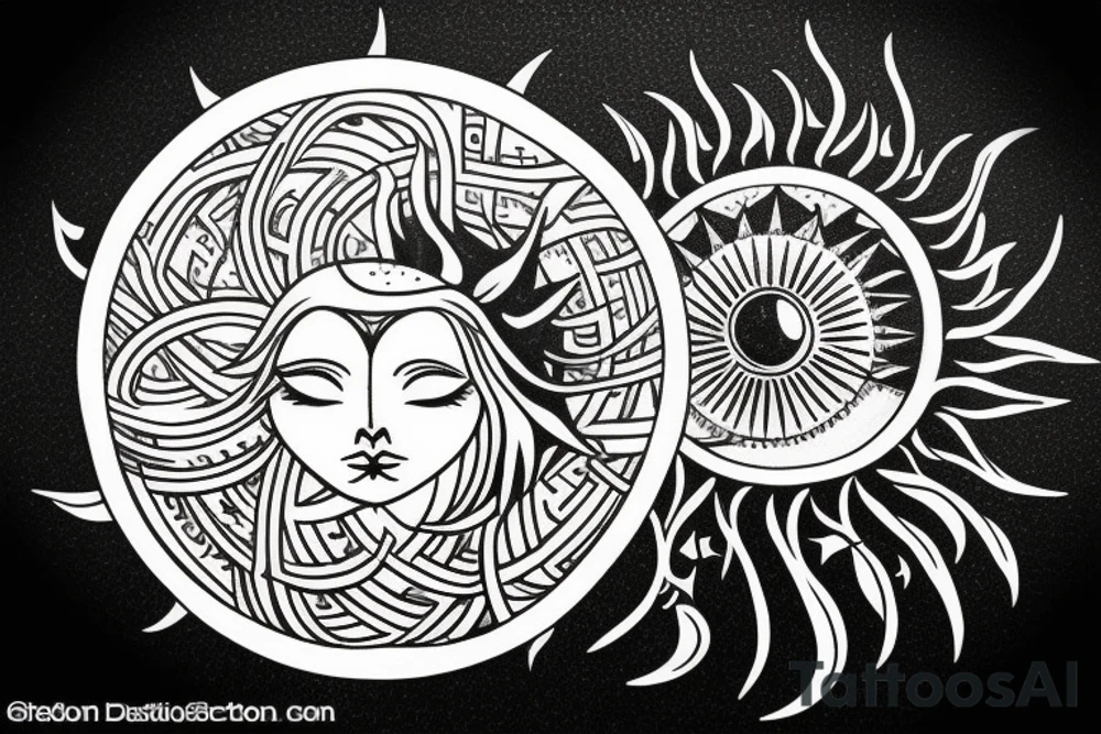 Mystical and esoteric. with sun moon phase and a tree. tattoo idea Mystical and esoteric. with sun moon phase and a tree. tattoo idea