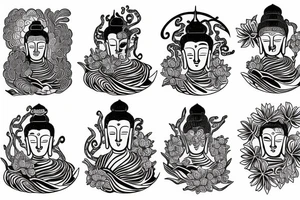 Buddha with waves and chrysanthemums tattoo idea