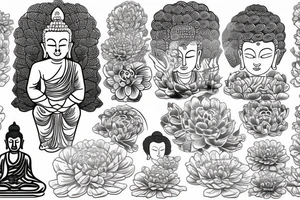 Buddha with waves and chrysanthemums tattoo idea
