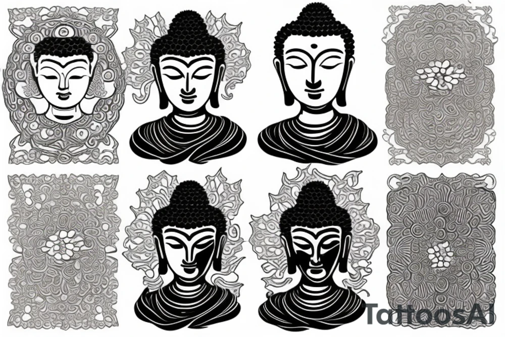 Buddha with chrysanthemums and flowing waves tattoo idea
