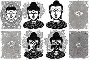 Buddha with chrysanthemums and flowing waves tattoo idea