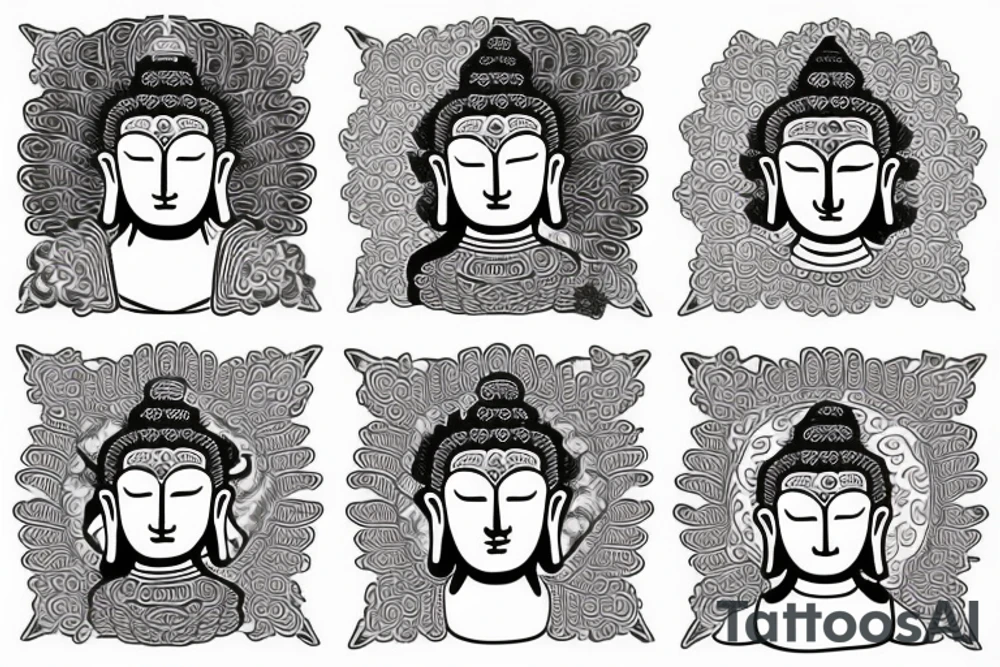 Buddha with chrysanthemums and flowing waves tattoo idea