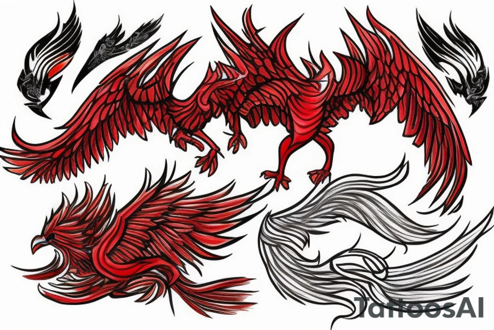 Red phoenix rising from dust tattoo idea