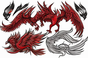 Red phoenix rising from dust tattoo idea