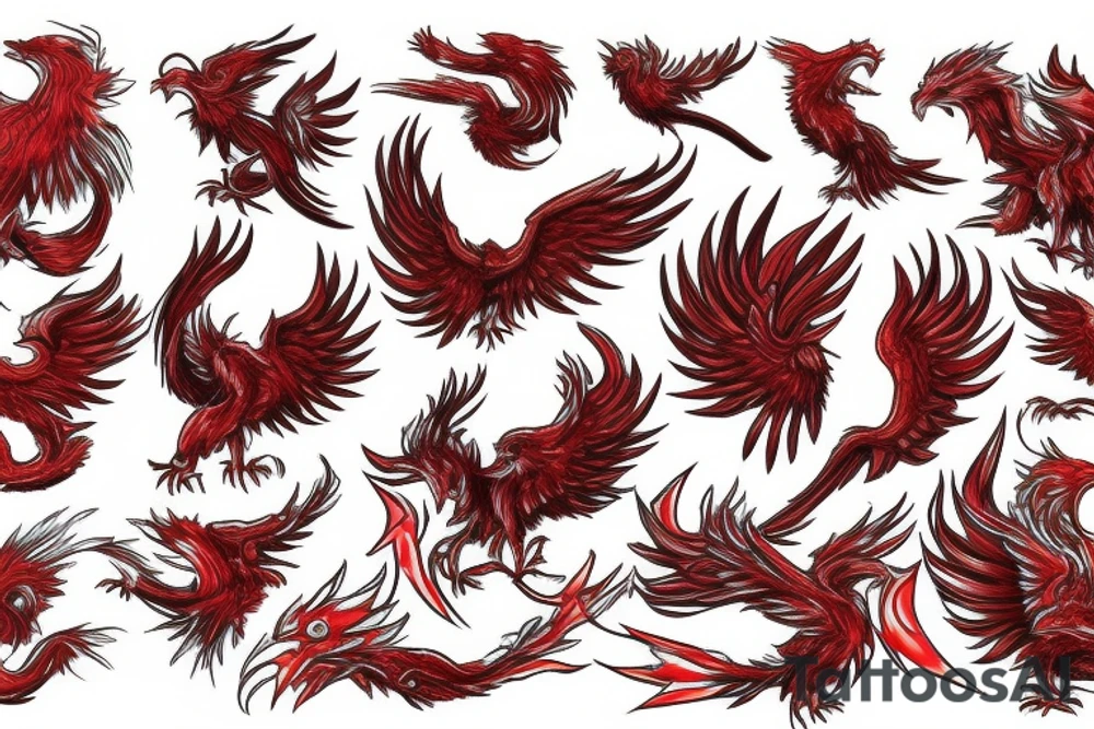 Red phoenix rising from dust tattoo idea