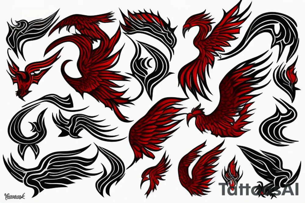 Red phoenix rising from dust tattoo idea