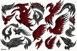Red phoenix rising from dust tattoo idea