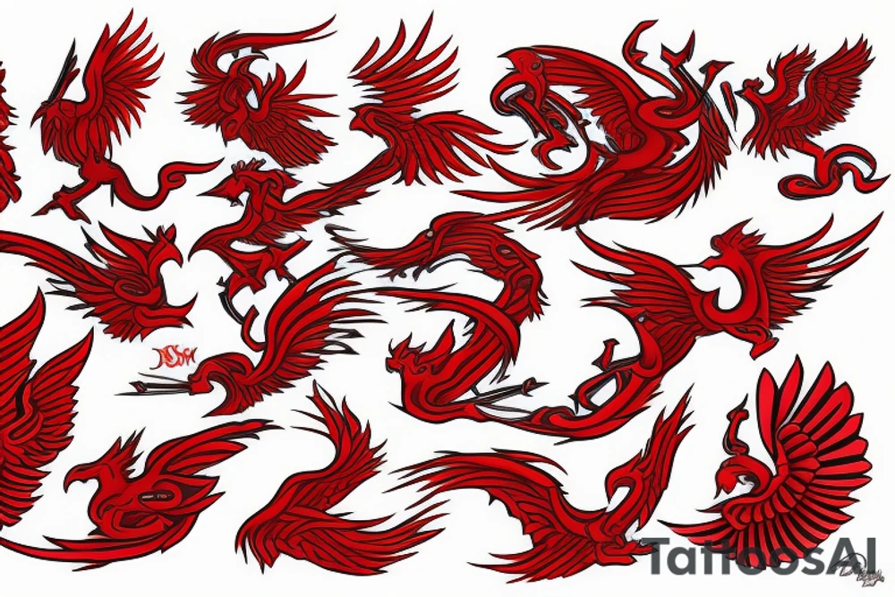 Red phoenix rising from dust tattoo idea