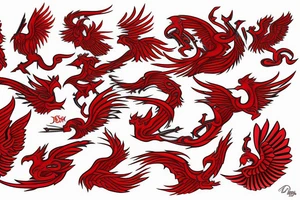 Red phoenix rising from dust tattoo idea