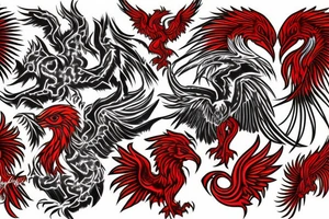 Red phoenix rising from dust tattoo idea