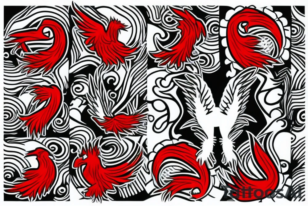 Red phoenix rising from dust tattoo idea